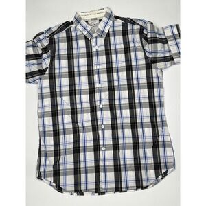 Gant Rugger Mens Large Short Sleeve Plaid Button Down Shirt Blue Black White L